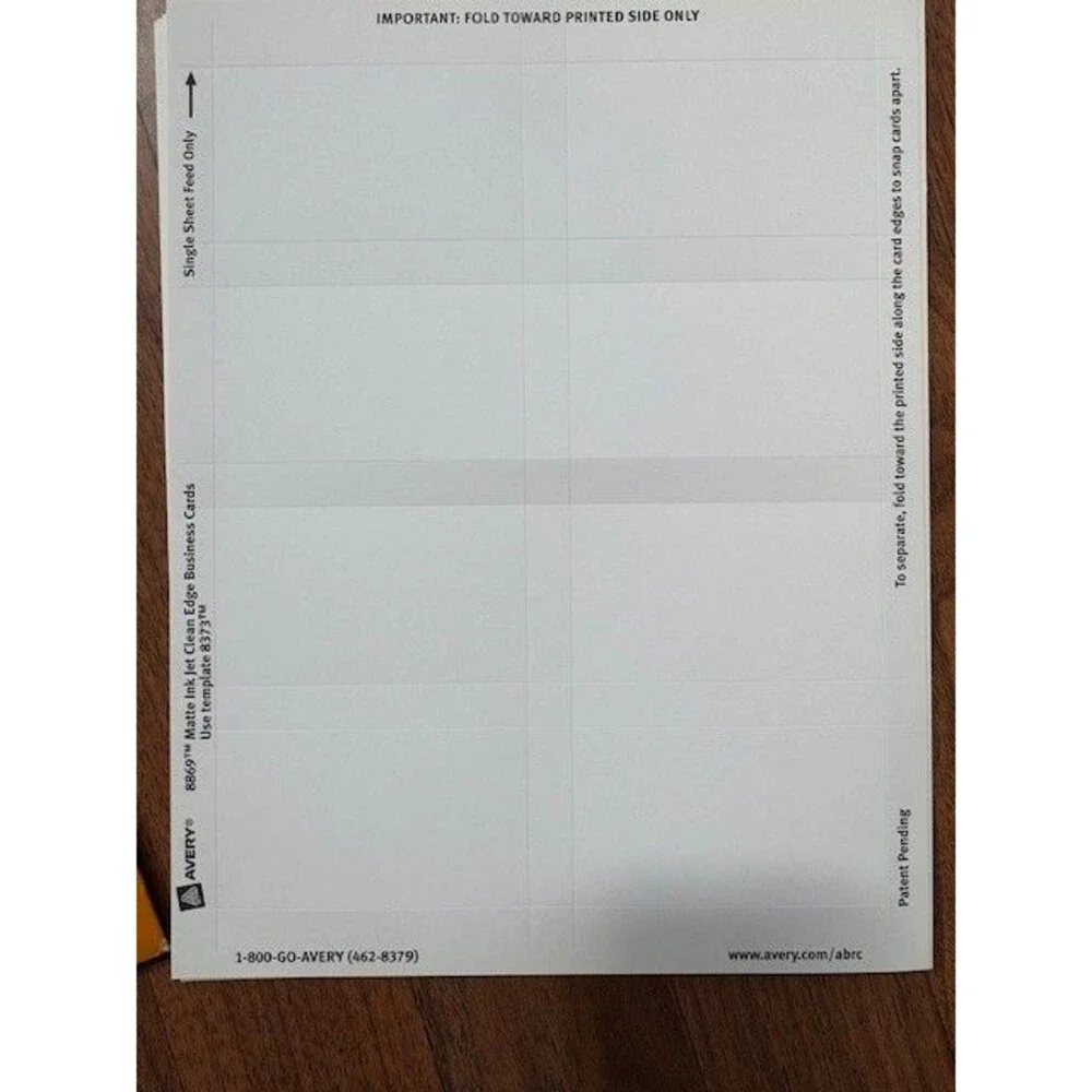 Avery 8869 BUSINESS Cards Print to Edge 2 Sided Clean Edge Inkjet 120‎ Cards